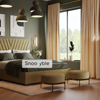 Magna Stripe Lines Panel Chesterfield Upholstered Fabric Bed