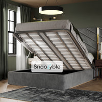 Sandy Gold Trim Wide Extended Headboard Fabric Panel Bed