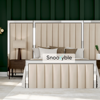 Dianna Wide Extended Headboard Fabric Mirror Glass Panel Bed