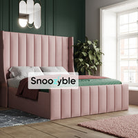 Pyro Winged Chesterfield Stripe Lines Linear Upholstered Fabric Bed