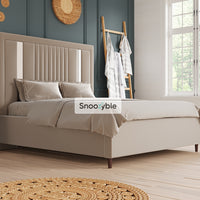 Sophie Mirror Wide Extended Headboard Stripe Fabric Bed Panel Bed