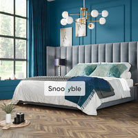 Velor Wide Headboard Stripe Winged Bed