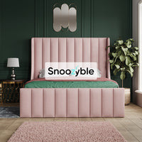 Pyro Winged Chesterfield Stripe Lines Linear Upholstered Fabric Bed