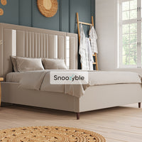 Sophie Mirror Wide Extended Headboard Stripe Fabric Bed Panel Bed