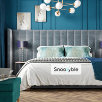 Velor Wide Headboard Stripe Winged Bed