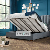 Velor Wide Headboard Stripe Winged Bed