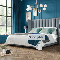 Velor Wide Headboard Stripe Winged Bed