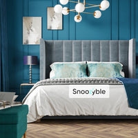 Velor Wide Headboard Stripe Winged Bed